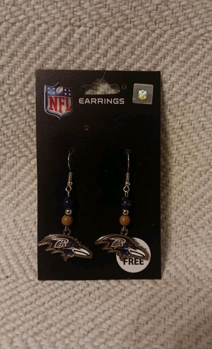 NWT Baltimore Ravens Hook Earrings NFL Licensed Football Dangle Nickle Free